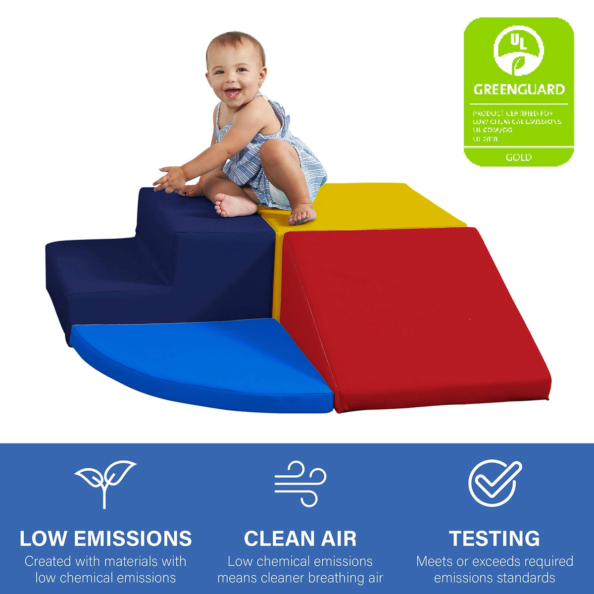 Factory Direct Partners 11619-BLRD SoftScape Toddler Playtime Corner Climber, Indoor Active Play Structure (4-Piece Set) - Blue/Red