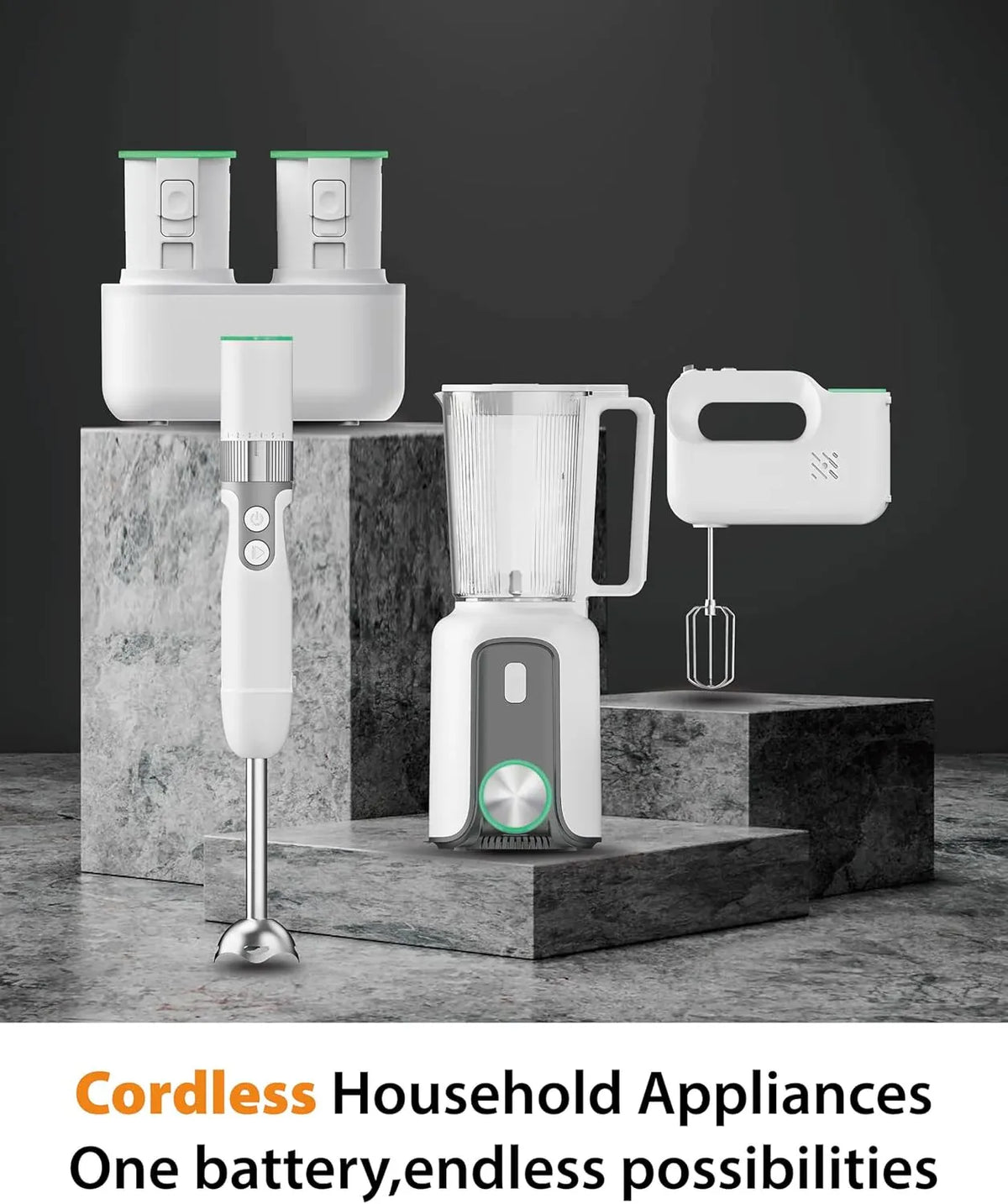 3-in-1 Cordless Kitchen Gift Set, Rechargeable Cordless Immersion Blender, Mixer & Smoothie Maker with Fast Charger, Housewarming Gifts New Home