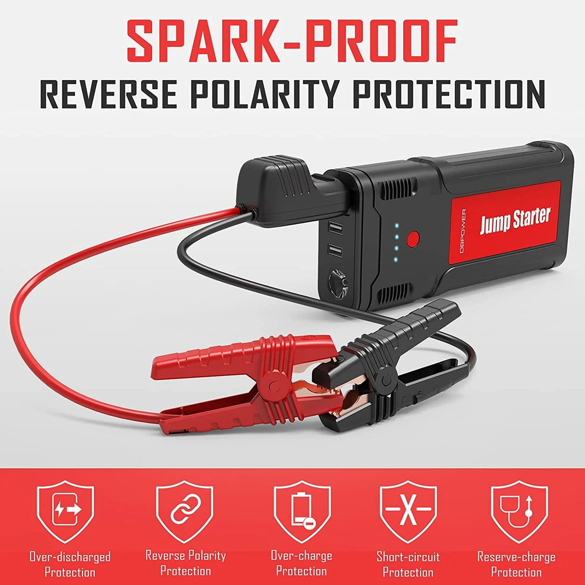 DBPOWER G15 Portable Car Battery Jump Starter 12V 2500A 21800mAh Auto Battery Booster 8.0L Gasoline/6.5L Diesel Engines