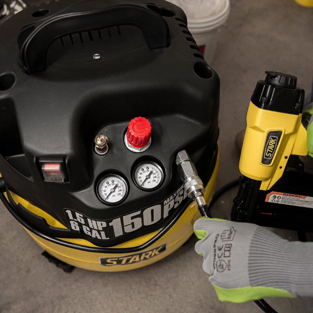 Stark 6 Gallon Pancake Air Compressor Combo Kit with 18 Ga Brad Nailer, 150 PSI, Oil-Free