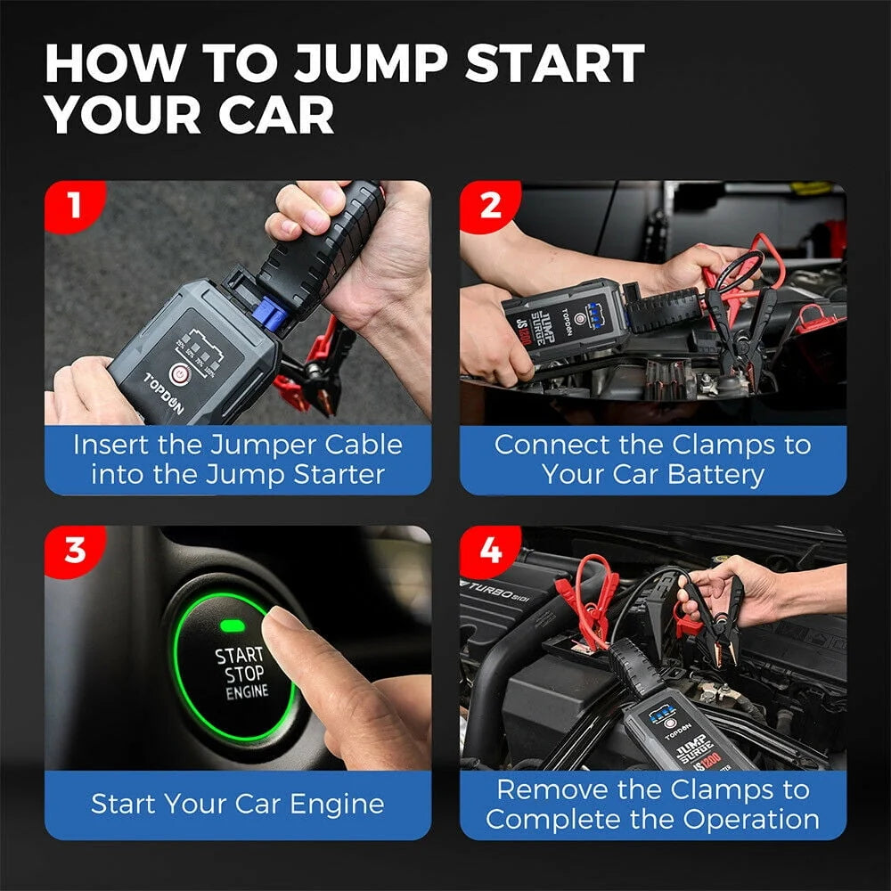 Car Jump Starter TOPDON JS1200 10000mAh Peak 1200A 12V Car Starter Lithium Battery Booster