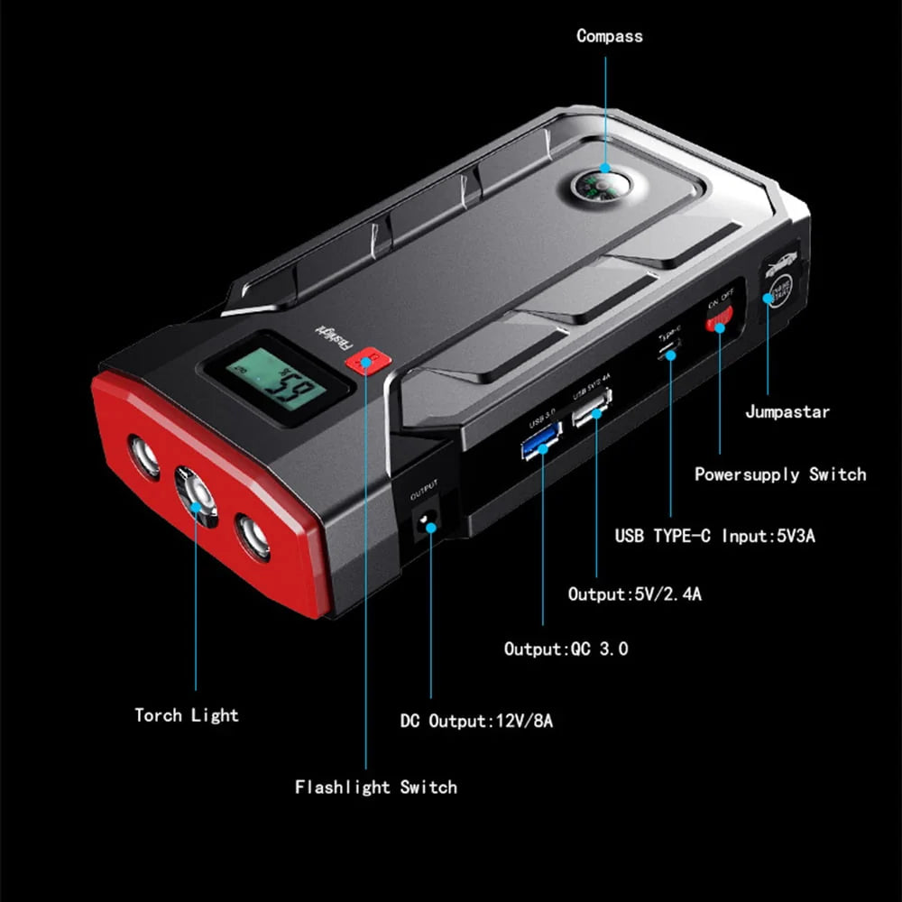 Car Jump Starter, 99900mAh Battery Jump Starter for All Gas or Up to 10L Diesel, Battery Booster Power Pack, 12V Auto Jump Box with LED Light, USB Quick Charge 3.0