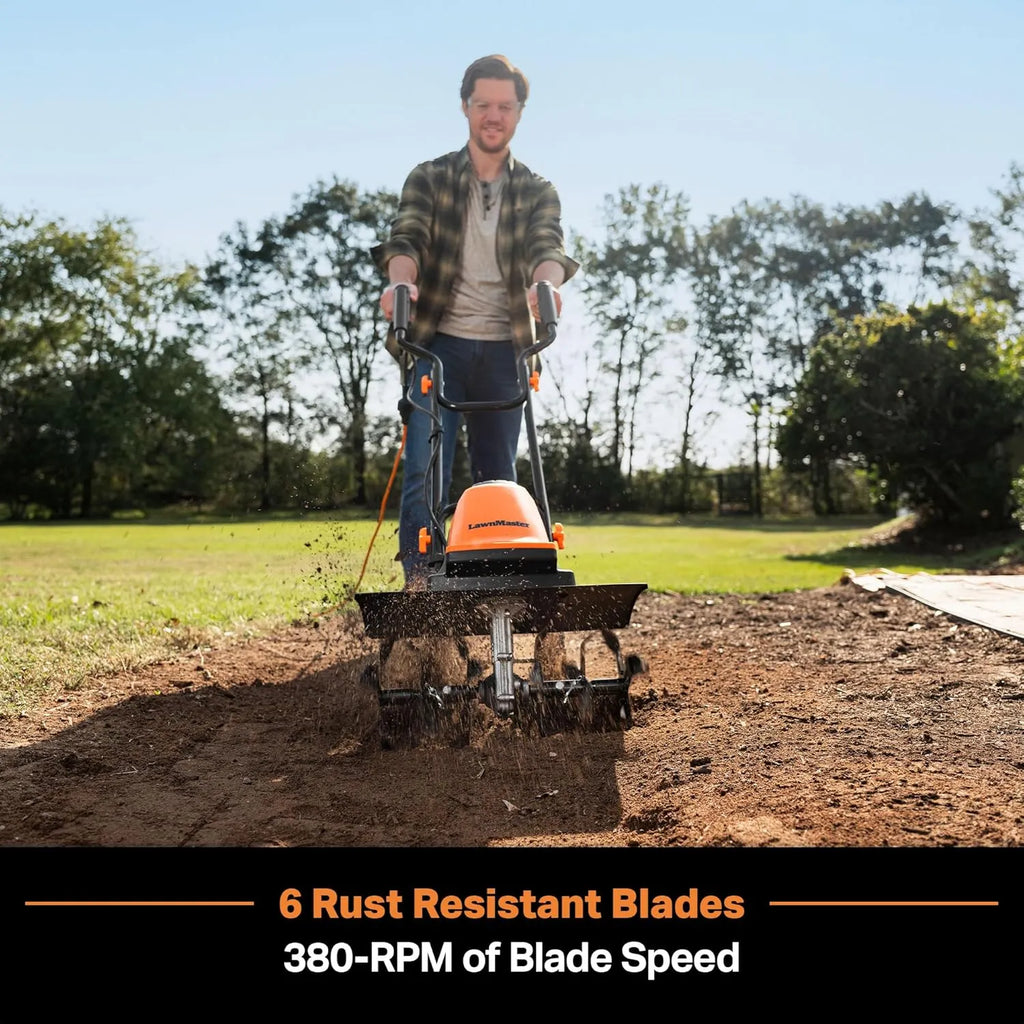 LawnMaster TE1318W1 Corded Electric Tiller 13.5-Amp 18-Inch Orange