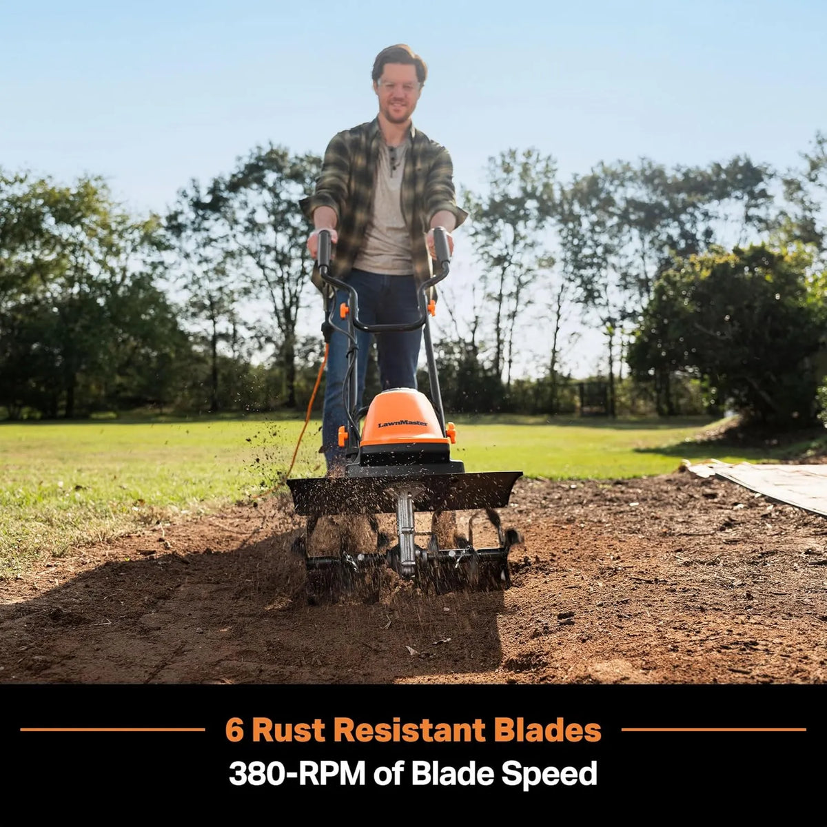 LawnMaster TE1318W1 Corded Electric Tiller 13.5-Amp 18-Inch Orange
