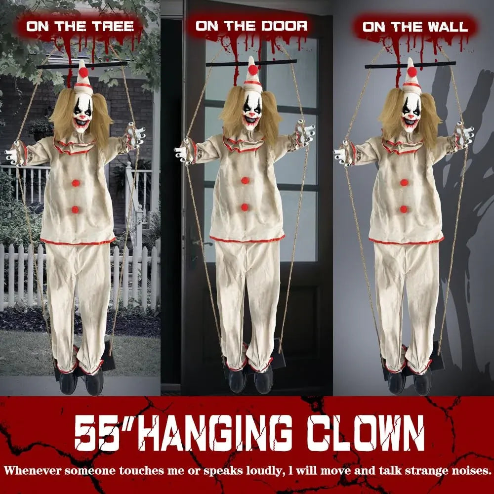 55 Halloween Animatronic Clown with Sound & Light-Up Eyes for Outdoor Decor