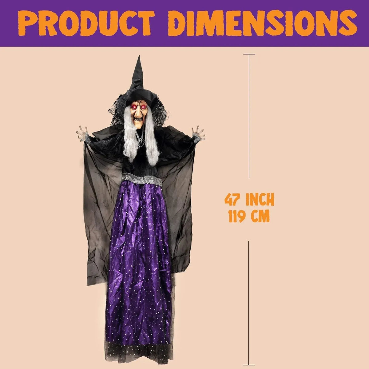 Animated Witch Halloween Decorations Outdoor Indoor, Scary Halloween Animatronic