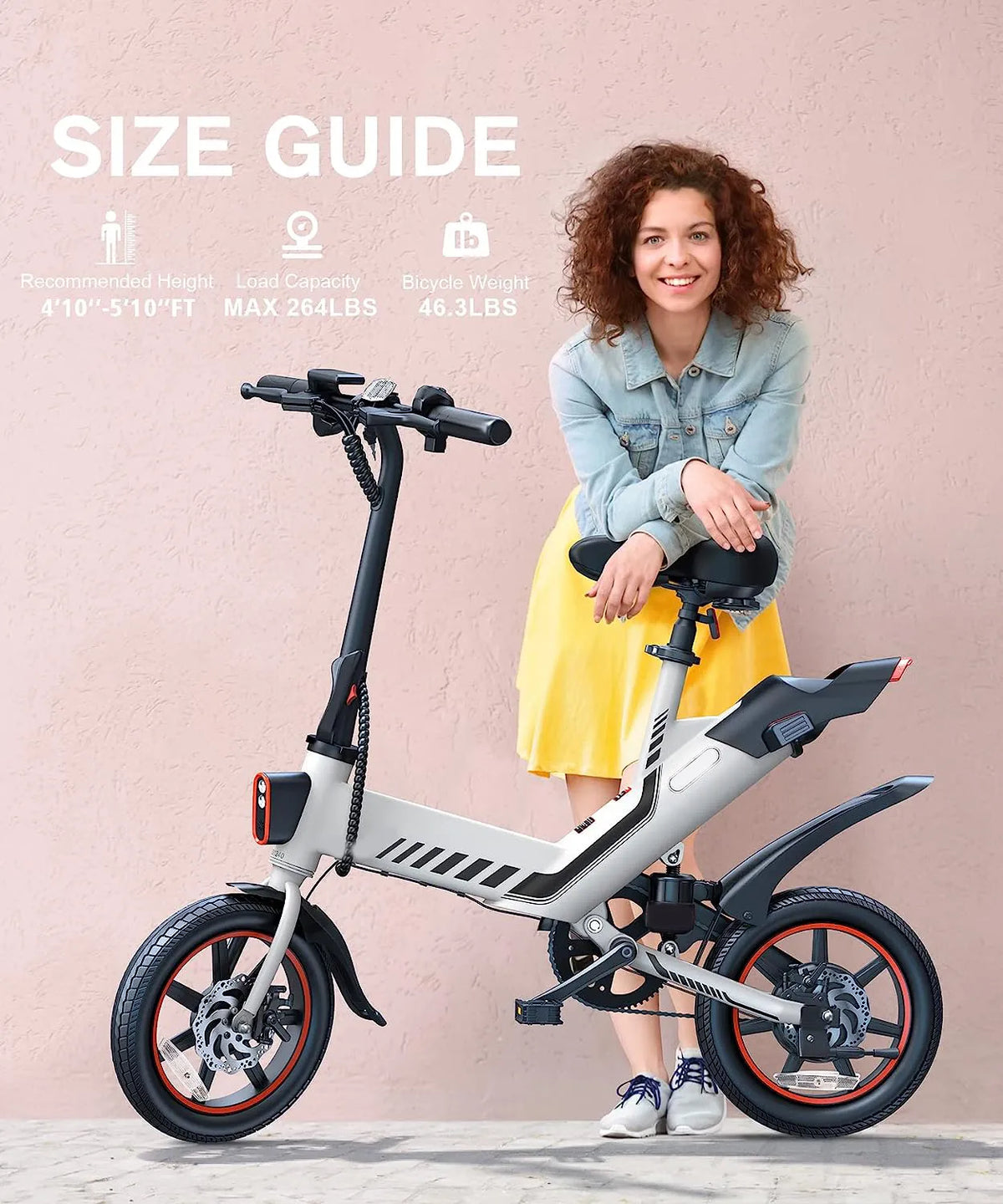 Electric Bike, Electric Bicycle with 18.5mph Electric Bikes for Adults Teens E Bike with Pedals, 14