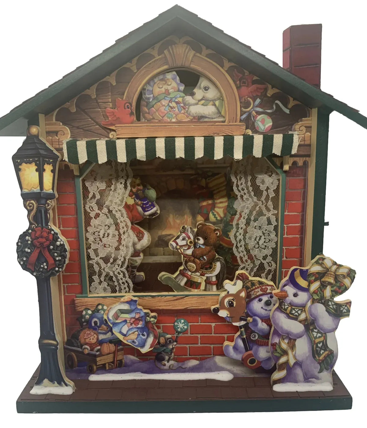 *RARE* Santa's Shop Animated Wooden Decoration Musical Snowman Christmas TESTED