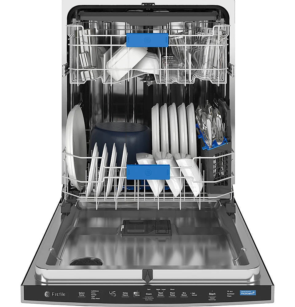 GE Profile - Top Control Built-In Stainless Steel Tub Dishwasher with 3rd Rack and Microban, 42dBA - Stainless steel