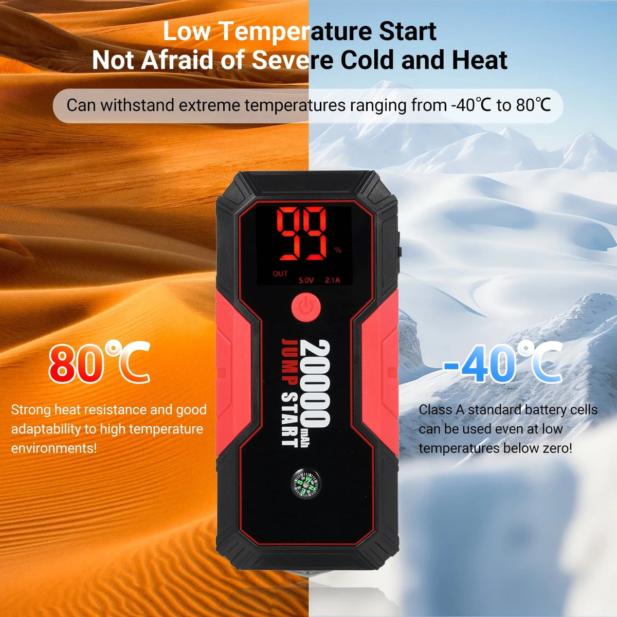 Portable 12V Auto Battery Booster by Lepmerk, DN13 Car Jump Starter, 600A Peak Current