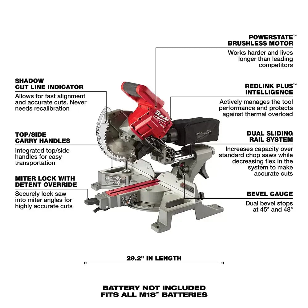 Milwaukee 2733-20 M18 FUEL 18V 7-1/4 Dual Bevel Sliding Miter Saw - Bare Tool