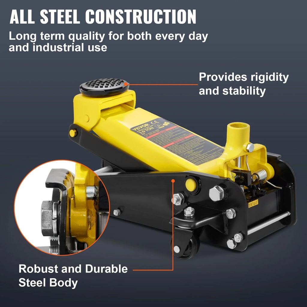 VEVOR Low Profile Floor Jack 3 ton Heavy Steel Single Piston Hydraulic Pump