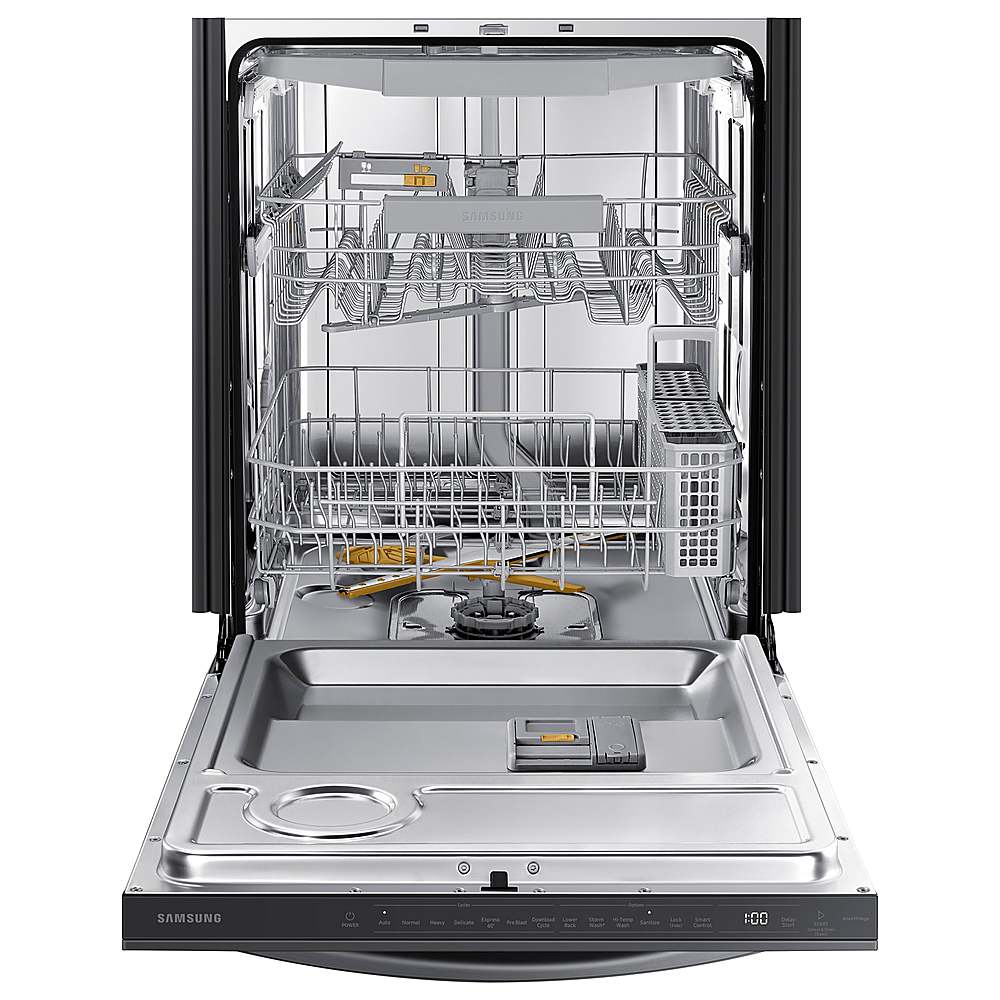 Samsung - Smart 44dBA Dishwasher with StormWash+ - Black stainless steel