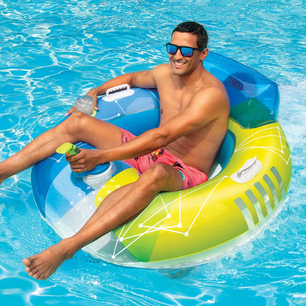Banzai Motorized Pool Cruiser Multicolor Teens Adults Battery Powered PVC Summer Float, Ages 14+, Unisex