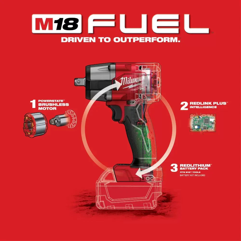 Milwaukee 2962P M18 FUEL 18V 1/2 Mid Torque Imapct w/ SAE Socket Set - 12 PC