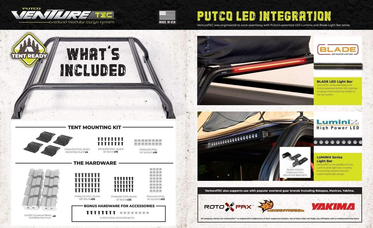 PUTCO Venture TEC Rack - 2016-2021+ Toyota Tacoma 6' Standard Box - 184410