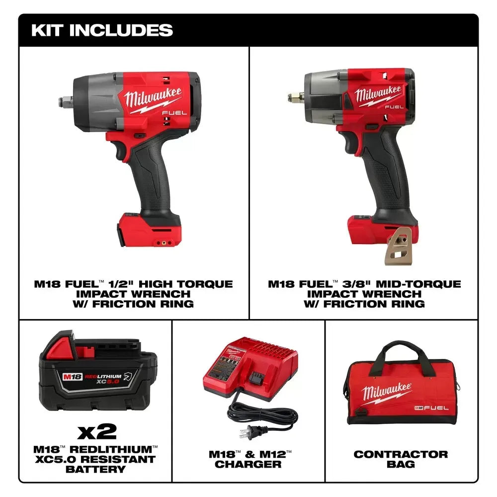 Milwaukee 3010-22 M18 FUEL 18V 1/2 HTIW - 3/8 MTIW Automotive Combo Kit