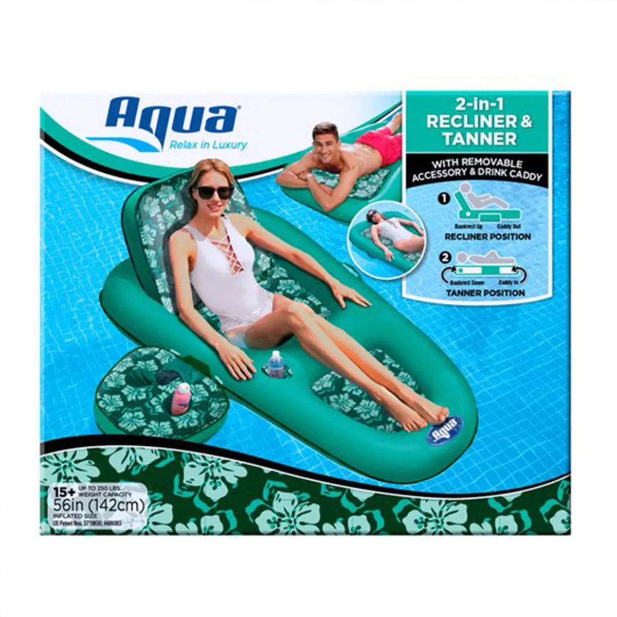 Aqua Leisure Campania 2 in 1 Convertible Water Lounger Pool Inflatable， Floral