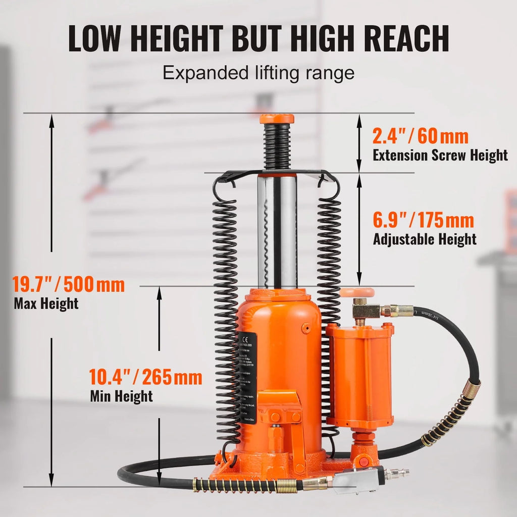 SKYSHALO Air Hydraulic Bottle Jack, 20 Ton Capacity, for High-Lift Automotive Repair in Car Shops