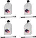 VP Racing Fuels Motorsport 5 Gallon Square Plastic Utility Jug White w/ 14 Inch Hose 4 Pack Features Close-Trimmed Cap and Neck for Tight Seal