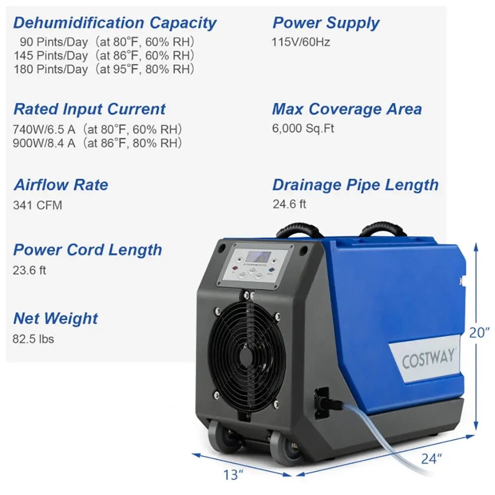 Yardi Yard 180 PPD Commercial Dehumidifier with Pump Drain Hose and Wheels-Blue, Dehumidifiers for Home, Auto and Manual Drainage, Intelligent Humidity Controll for Room, Bathroom, RV