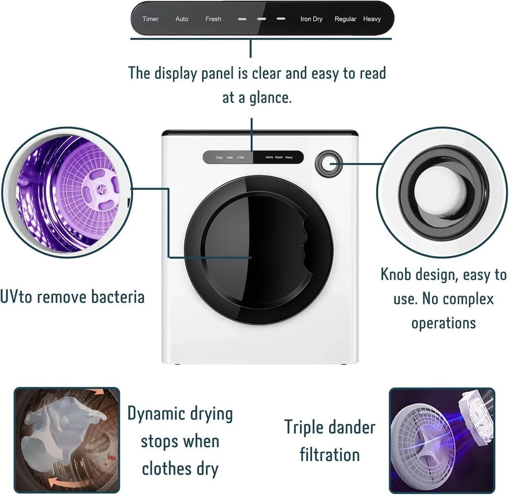 11LBS Compact Dryer 950W Portable Clothes Dryer Machine for Small Spaces, RVs and Apartments - Quiet, Sturdy ï1⁄4Easy to Use and LED Display