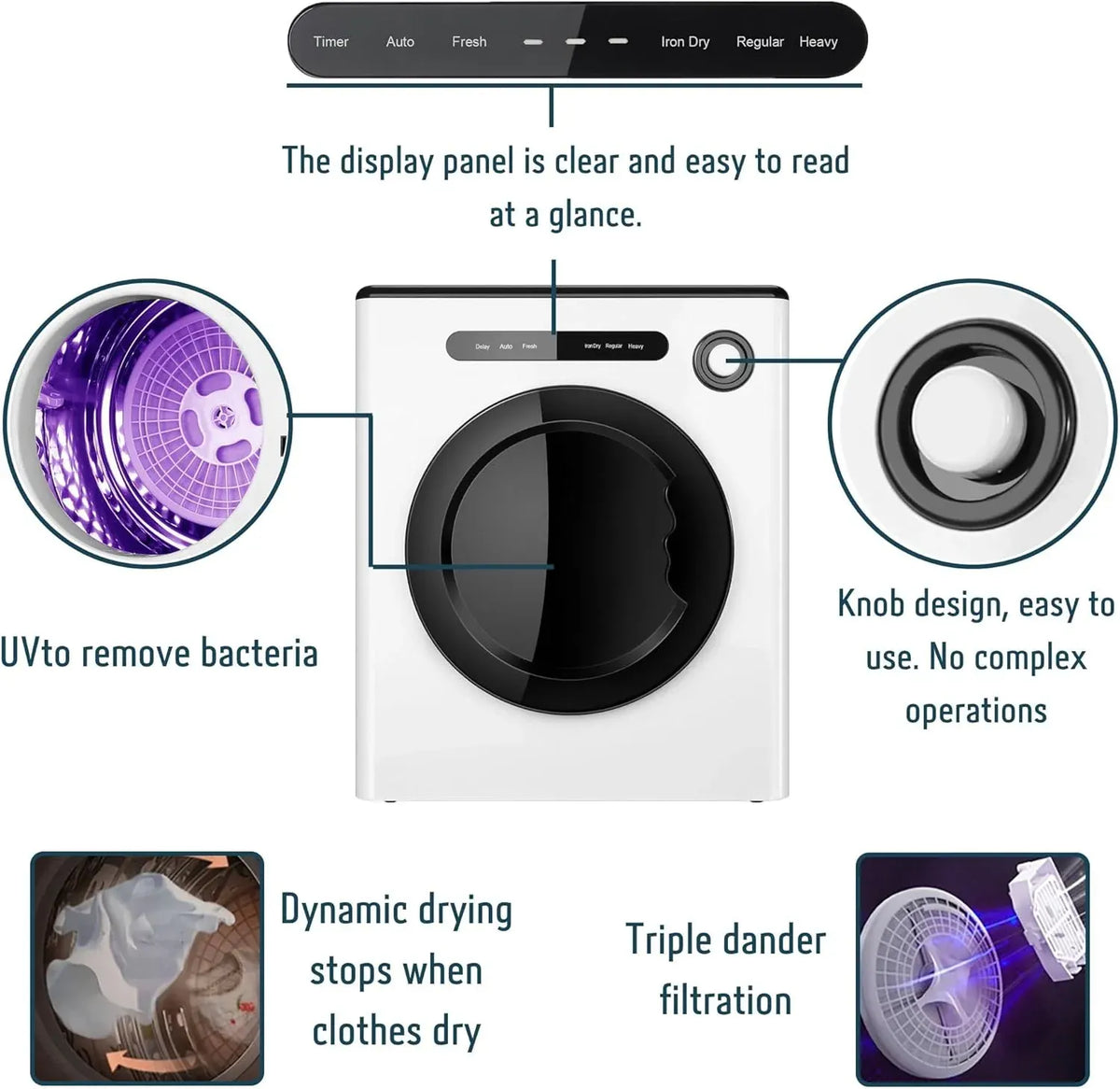 11LBS Compact Dryer 950W Portable Clothes Dryer Machine for Small Spaces, RVs and Apartments - Quiet, Sturdy ï1⁄4Easy to Use and LED Display
