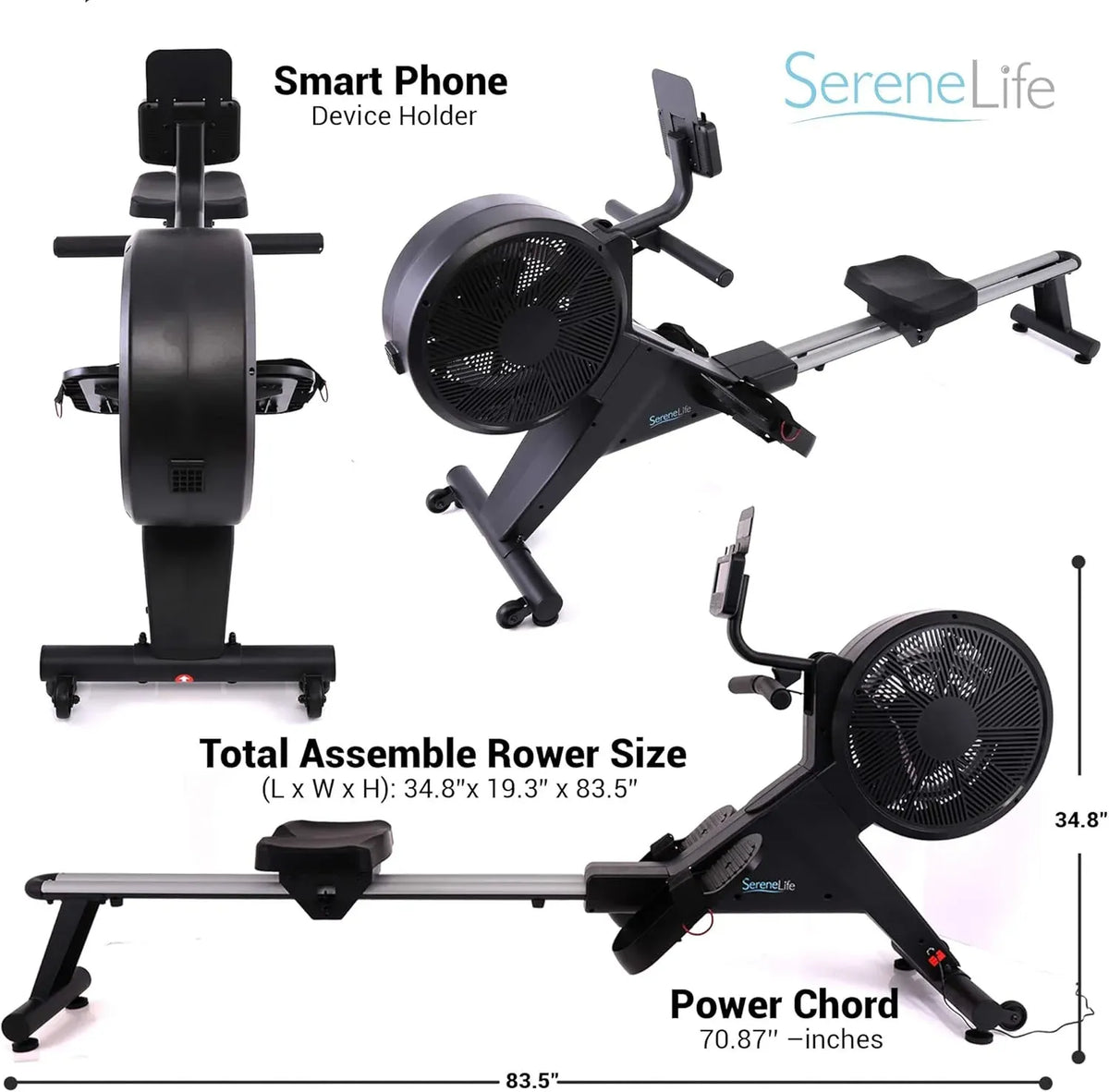 Smart Rowing Machine-Home Machine with Smartphone Fitness Monitoring App, Magnetic Row Machine for Gym or Home Use, 16 Levels Resistance
