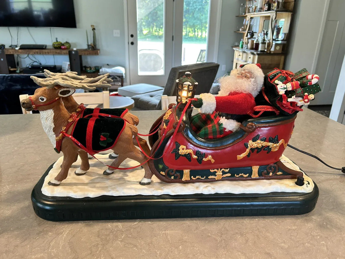 1995 Holiday Creations Santa With Reindeer And Sleigh Animated Musical Tested