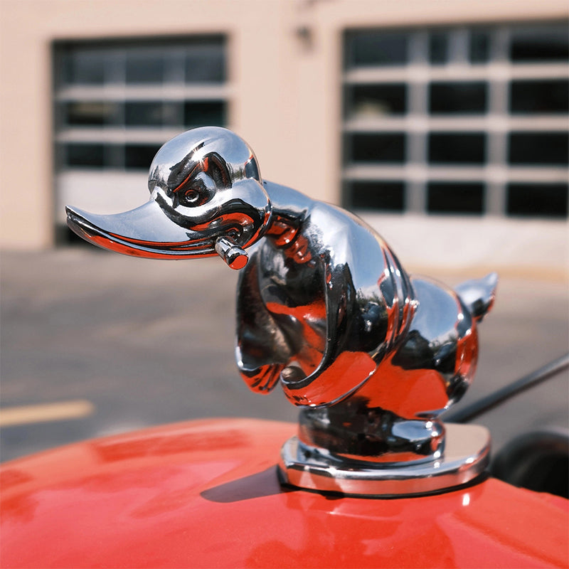 Duck Radiator Emblem with Chrome Plating and Pin Mounting, 6x4  Inches