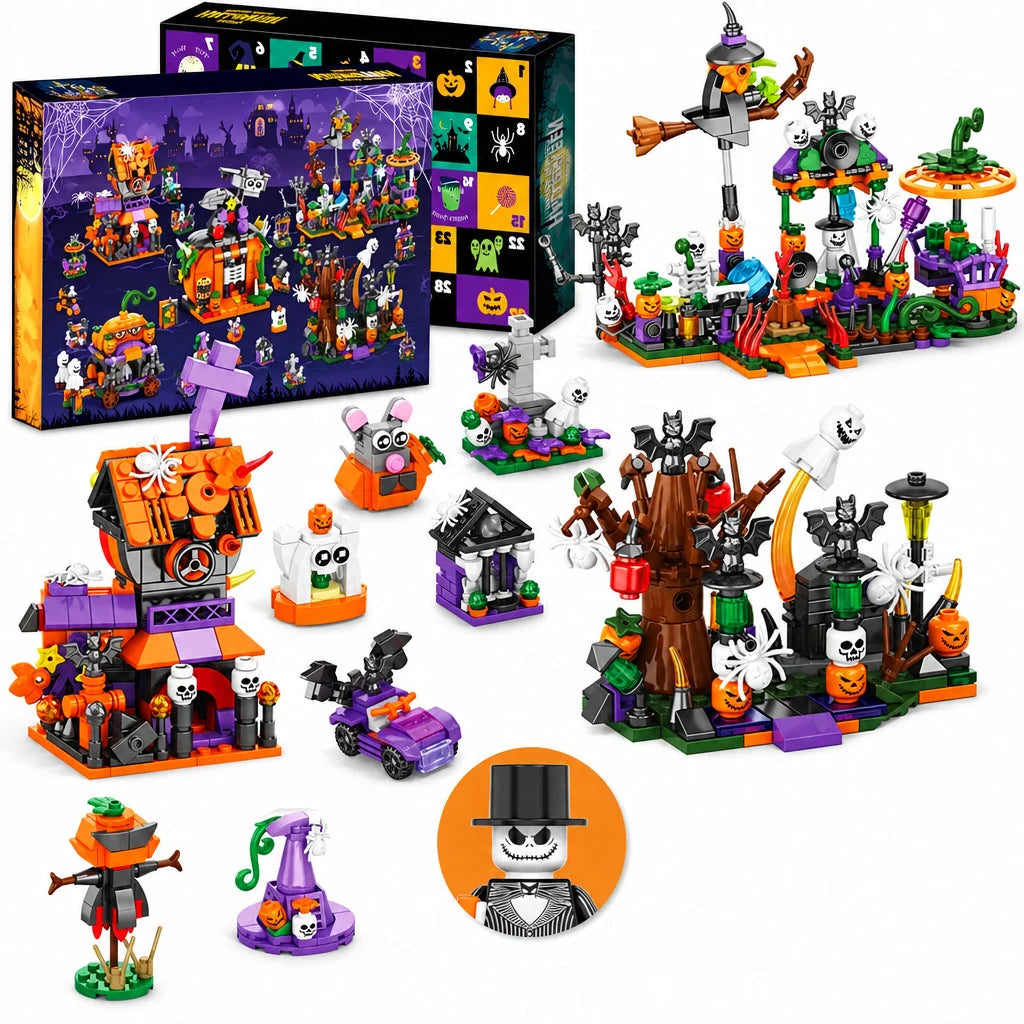 Brick Building Advent Calendar with 24 Halloween Themed Builds and Step-by-Step Instructions