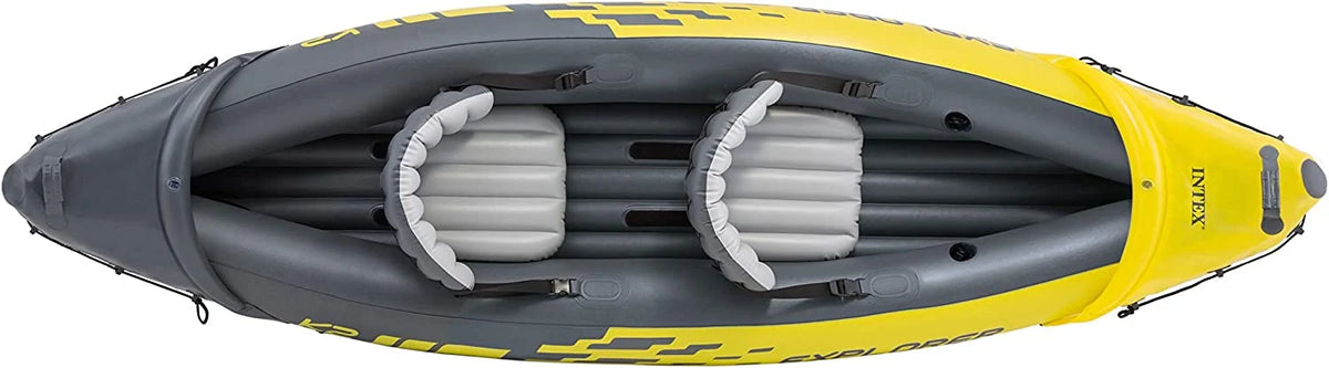 Explorer K2 Kayak， 2-Person Inflatable Kayak Set with Aluminum Oars and High Output Air Pump