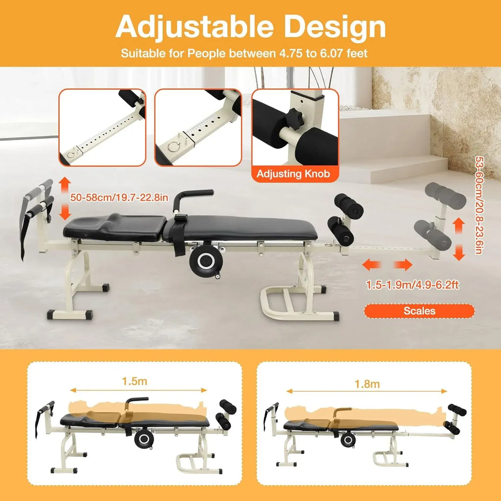 Lumbar Traction Bed, Folding Massage Bed, Back Stretcher Traction Spinal Decompression Devices Therapy Massage Table for Cervical Spine Body Stretching