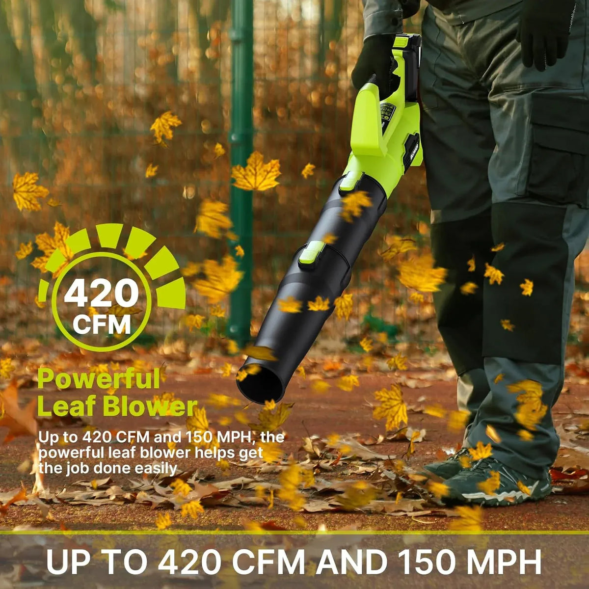 Leaf Blower, 21V Electric Cordless Blower, 2 X 2.0Ah Batteries and Charger Included, Lightweight Leaf Blower for Patio Cleaning, Lawn Care, Blowing Leaves and Dust, etc.