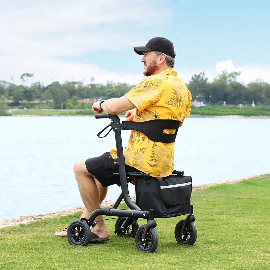 All-Terrain Rollator Walker for Seniors Rubber Wheels Foldable Lightweight 300lb