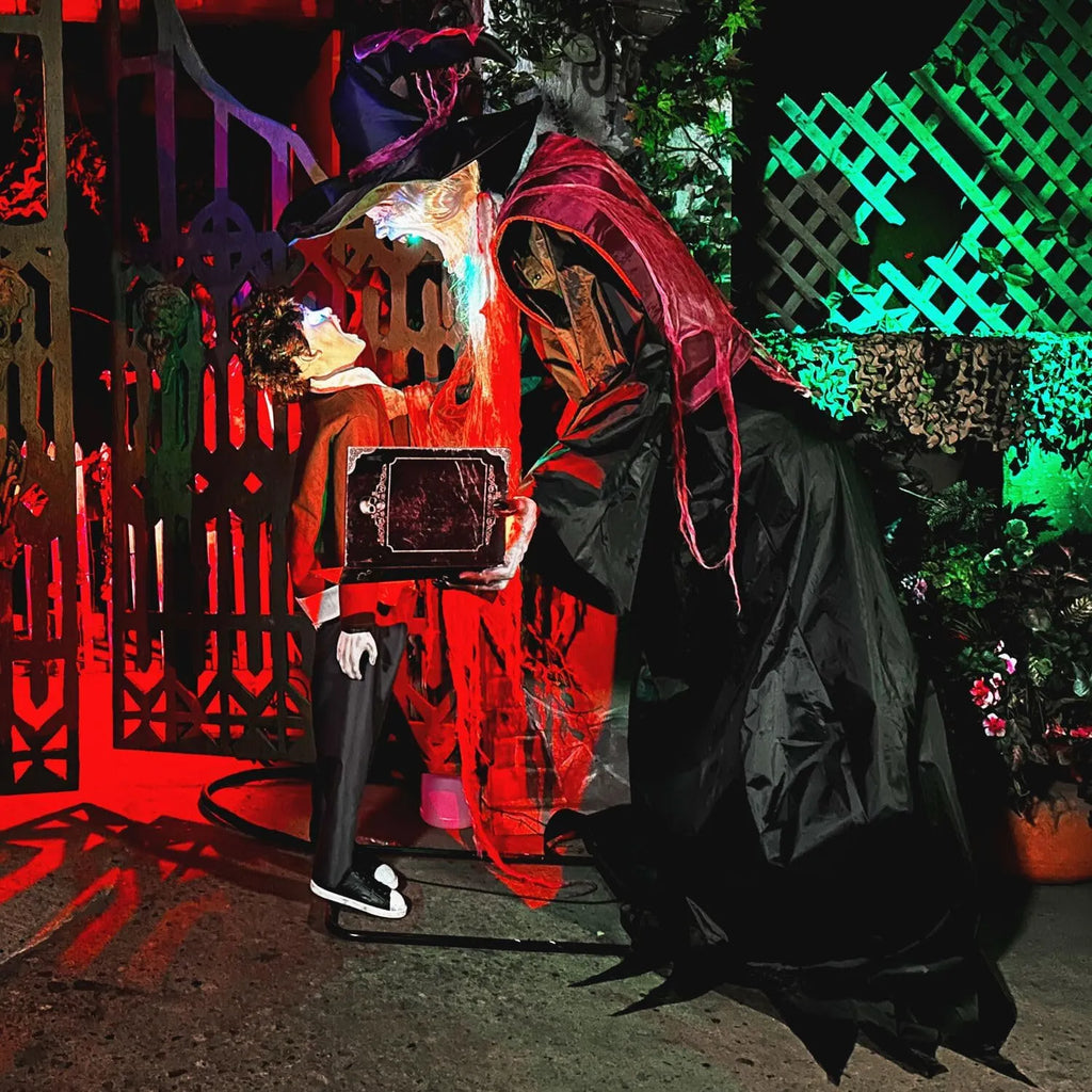 Haunted Hill Farm 7-Ft Animatronic Soul Harvester by Tekky, Halloween Animatronic, Spooky Prop & Party Decoration, Indoor & Covered Outdoor Creepy Witch Decor Motion-Activated Lights & Sound, LifeSize