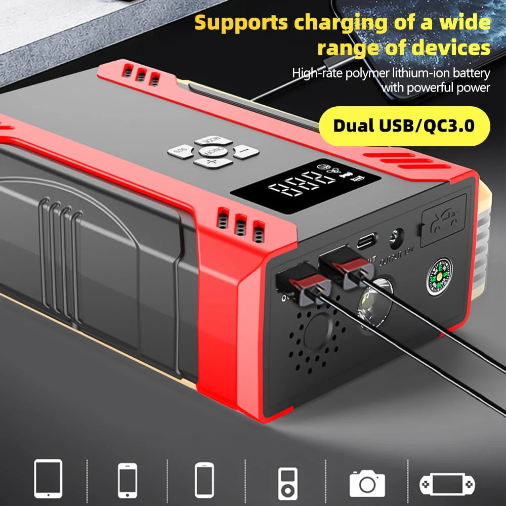 Car Jump Starter with Tire Inflator,DFITO 2000A Peak Portable Battery Starter (up to 7.0L Gas or 6.5L Diesel Engine), 37000mAh Portable Car Battery Booster
