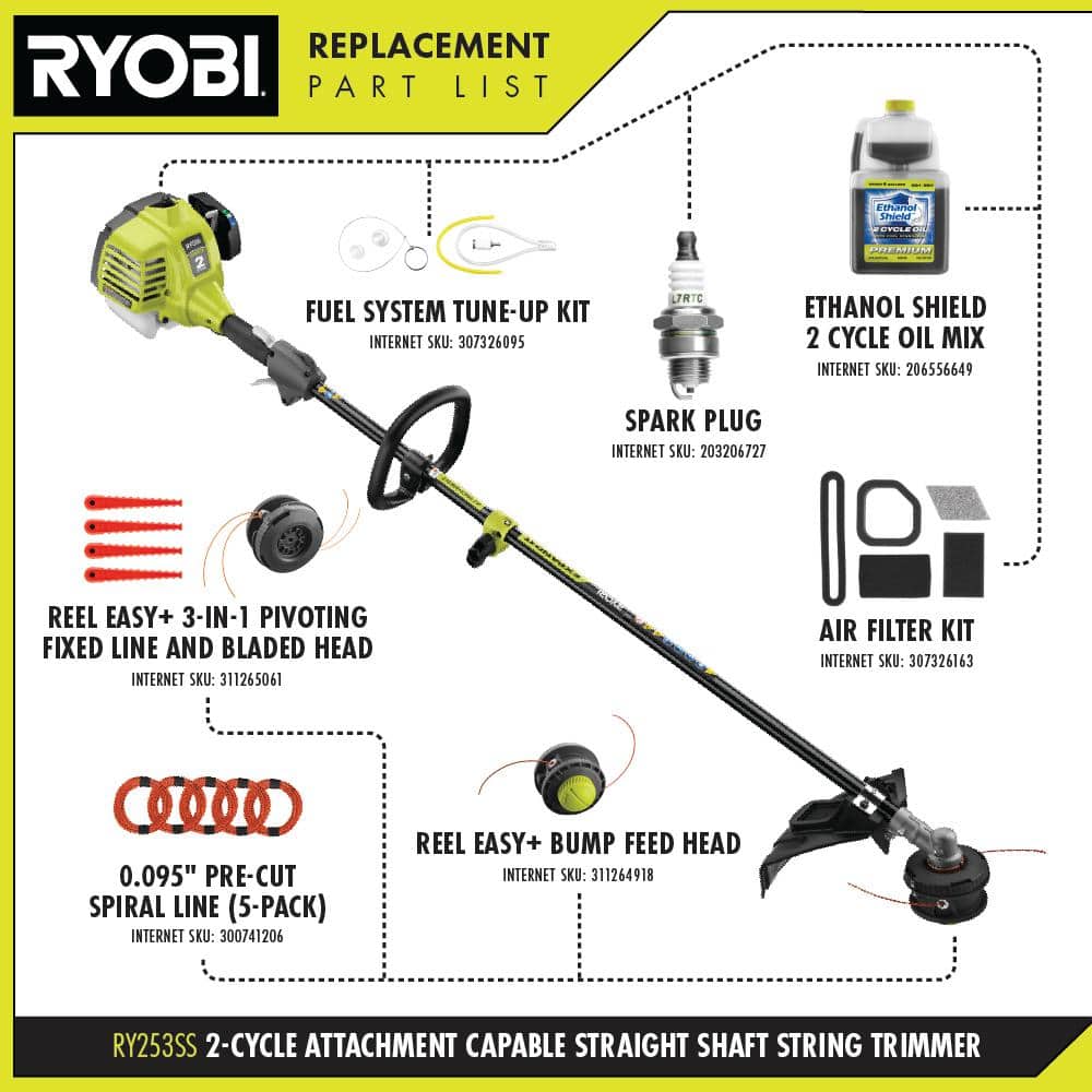 25 cc 2-Stroke Attachment Capable Full Crank Straight Gas Shaft String Trimmer RY253SS