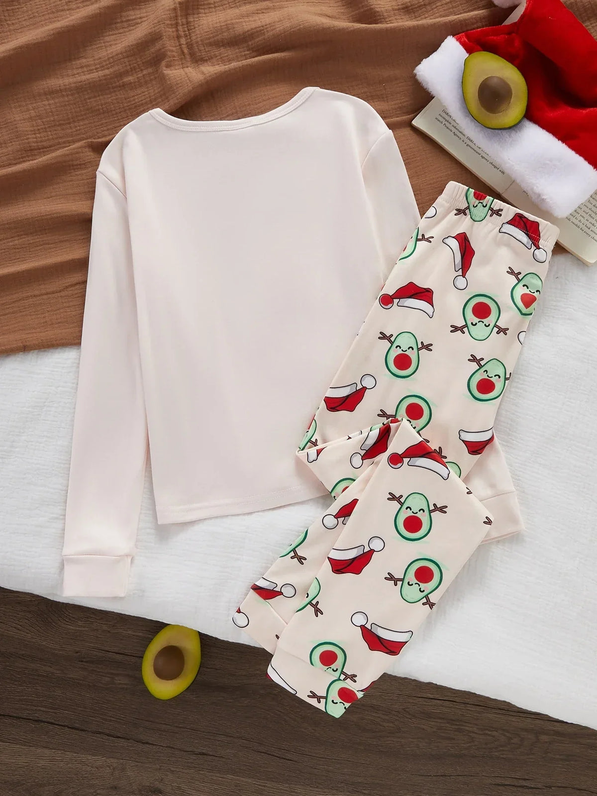 Girls Fruit Print Pajama Set with Stretch Knit Fabric and Long Sleeves