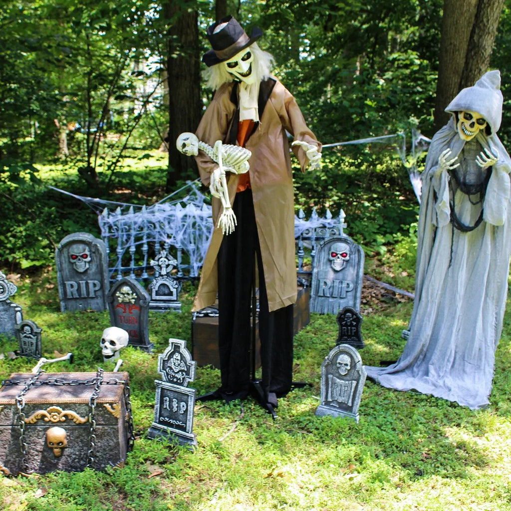 Haunted Hill Farm 5.25 ft. 3.5 lbs Animatronic Gravekeeper Halloween Decoration, Multicolor, HHGRVKPR-1FLSA