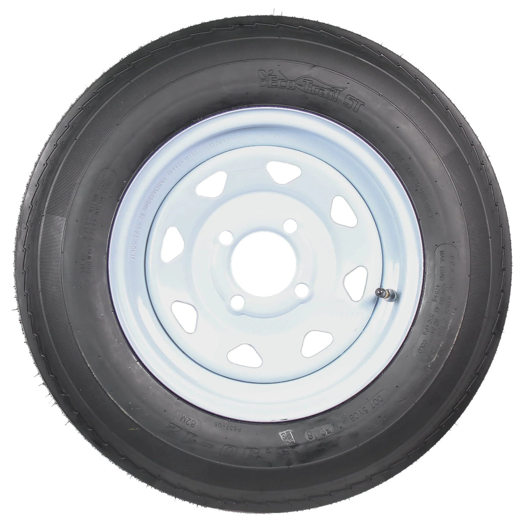 2-Pack Trailer Tires On White Wheel Rims 530-12 5.30-12 5.30 x 12 Load C 4 Lug