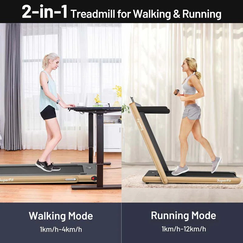 2 in 1 Folding Treadmill, 2.25HP Under Desk Electric Treadmill, Portable Walking Running Machine with Dual Display & Smart App Control