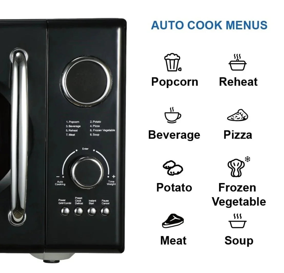 Emerson 0.9 Cu Ft, 800W Retro Black Microwave Oven with Grill, MWRG0901BK