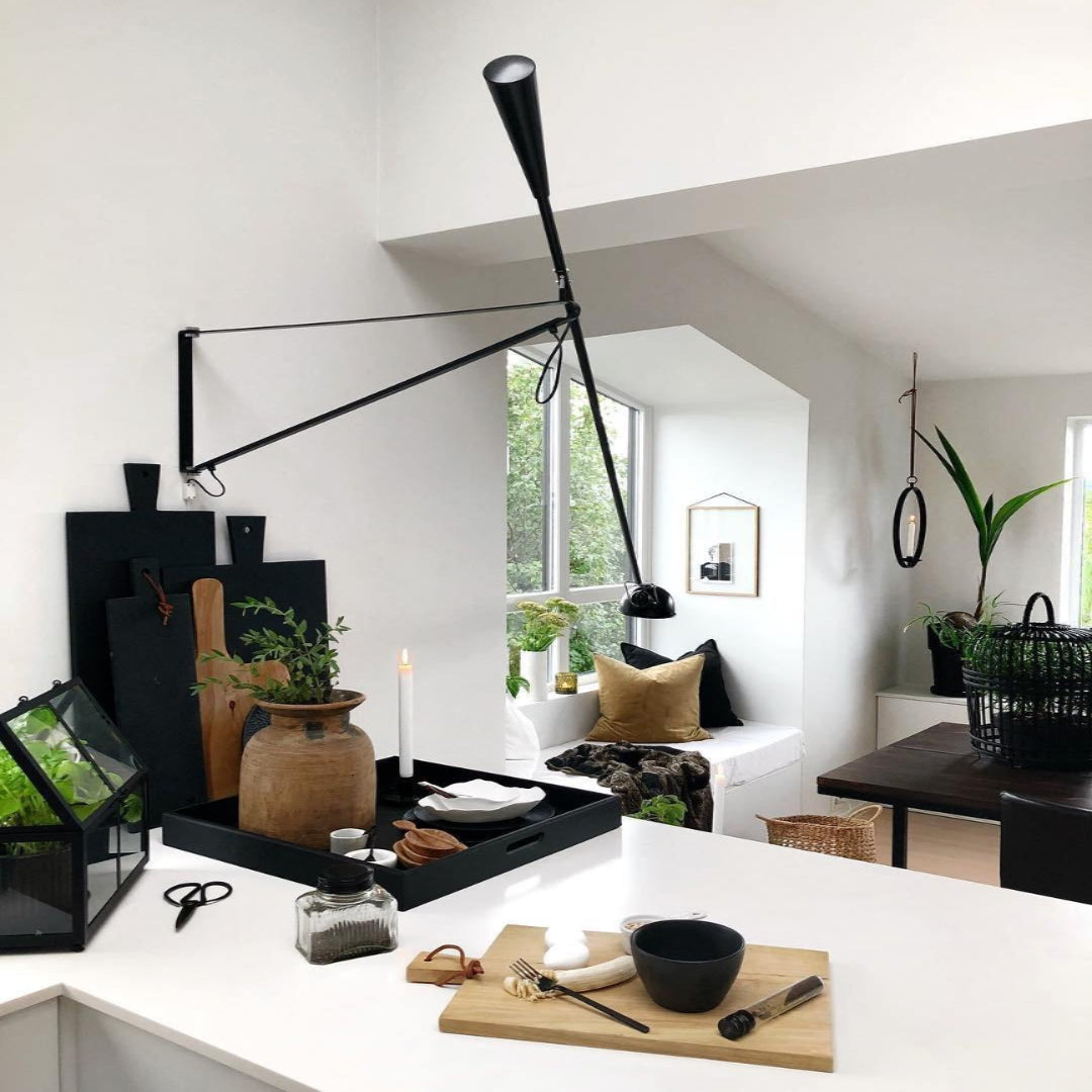 Adjustable Wall Lamp with Swinging Arm and Cast Iron Counterweight, 80.7  inches