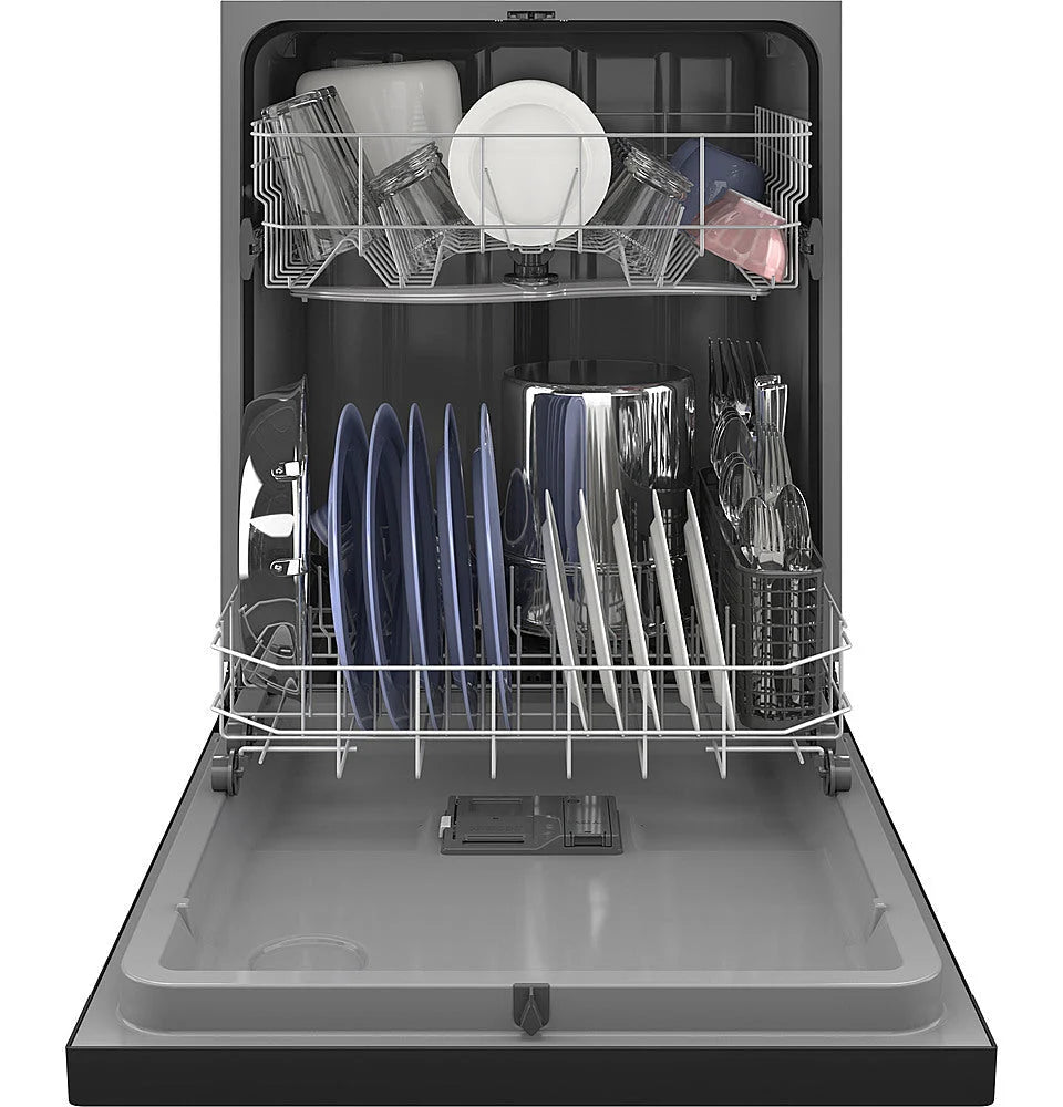 GE - Front Control Dishwasher with 60dBA - Black