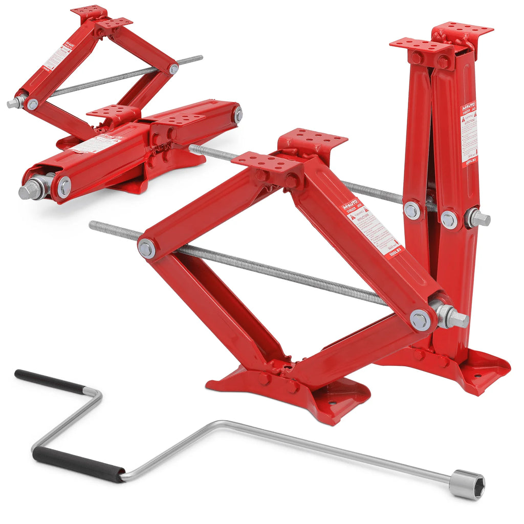 Magshion Set of 4 Heavy Duty Scissor Jack, 2.5 Ton 5000lbs Car Jack Tire Repair Tools Kit, RV Trailer Stabilizer Leveling Scissor Jacks with Handle, Red