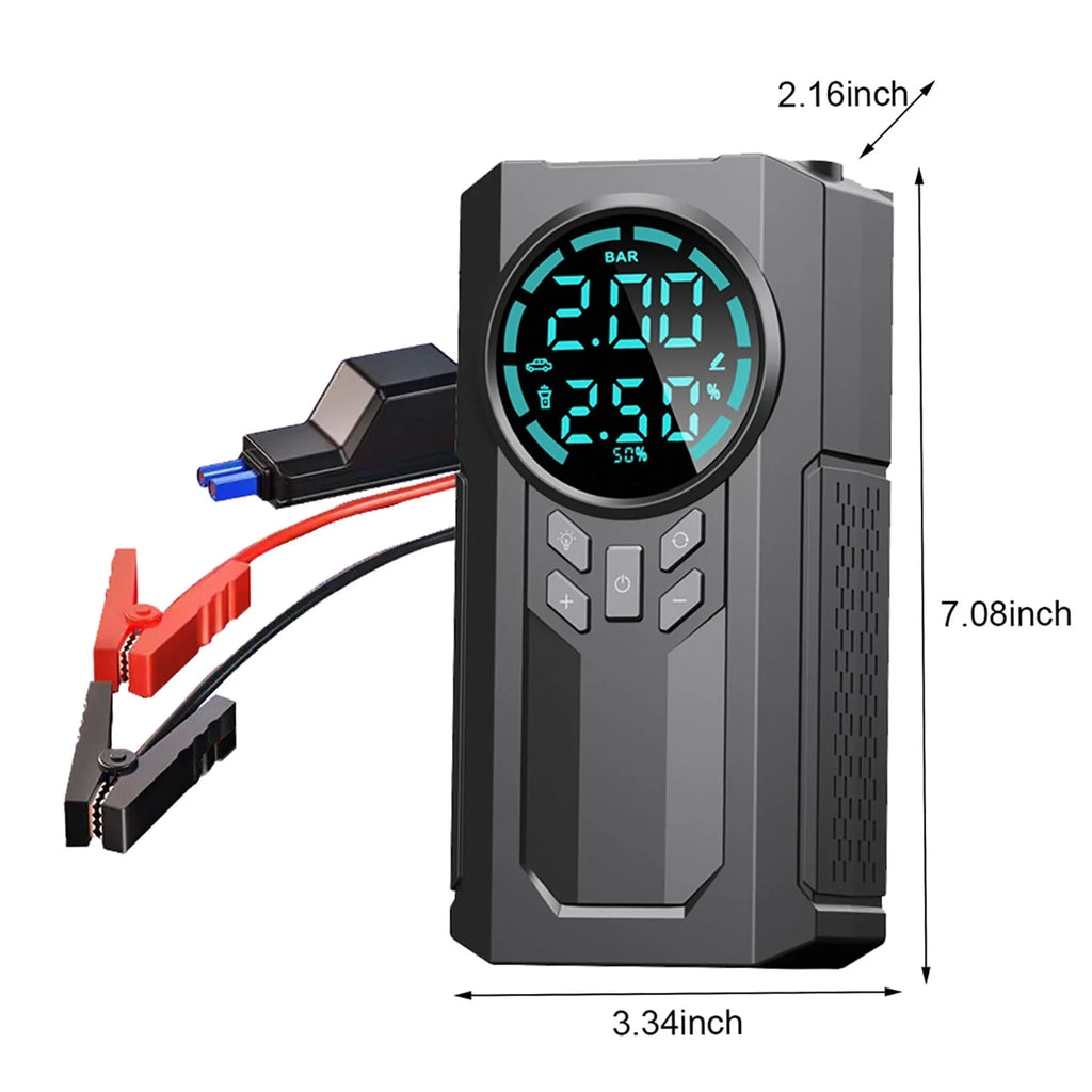 Ozmmyan Car Inflator Battery Jump 2-in-1 1000A Emergency Start Power Supply 12V Battery Pack Battery Booster Jump Box Portable Charger Jumper Cables LED Display Screen Car Accessories Clearance