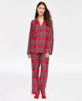 Flannel Pajama Set with Button Front and Notched Collar, Plaid Pattern