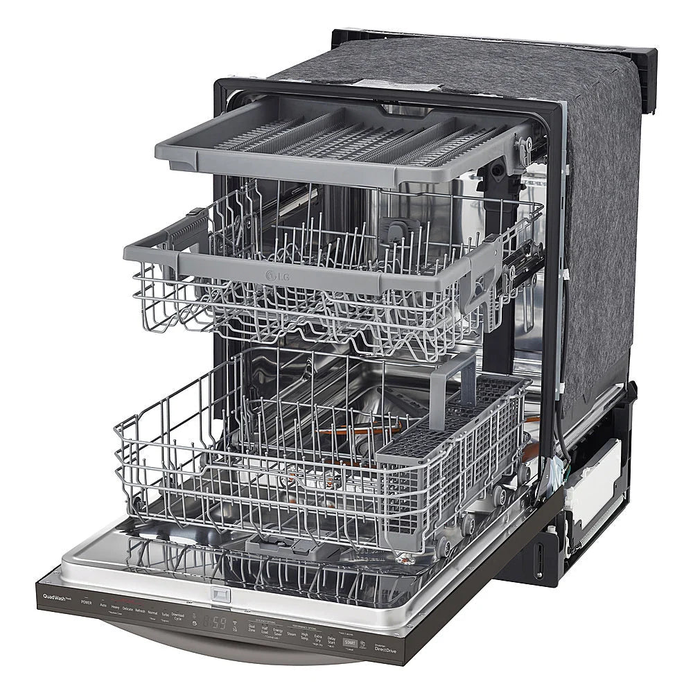 LG - 24 Top Control Smart Built-In Stainless Steel Tub Dishwasher with 3rd Rack, QuadWash and 46dba - Black stainless steel
