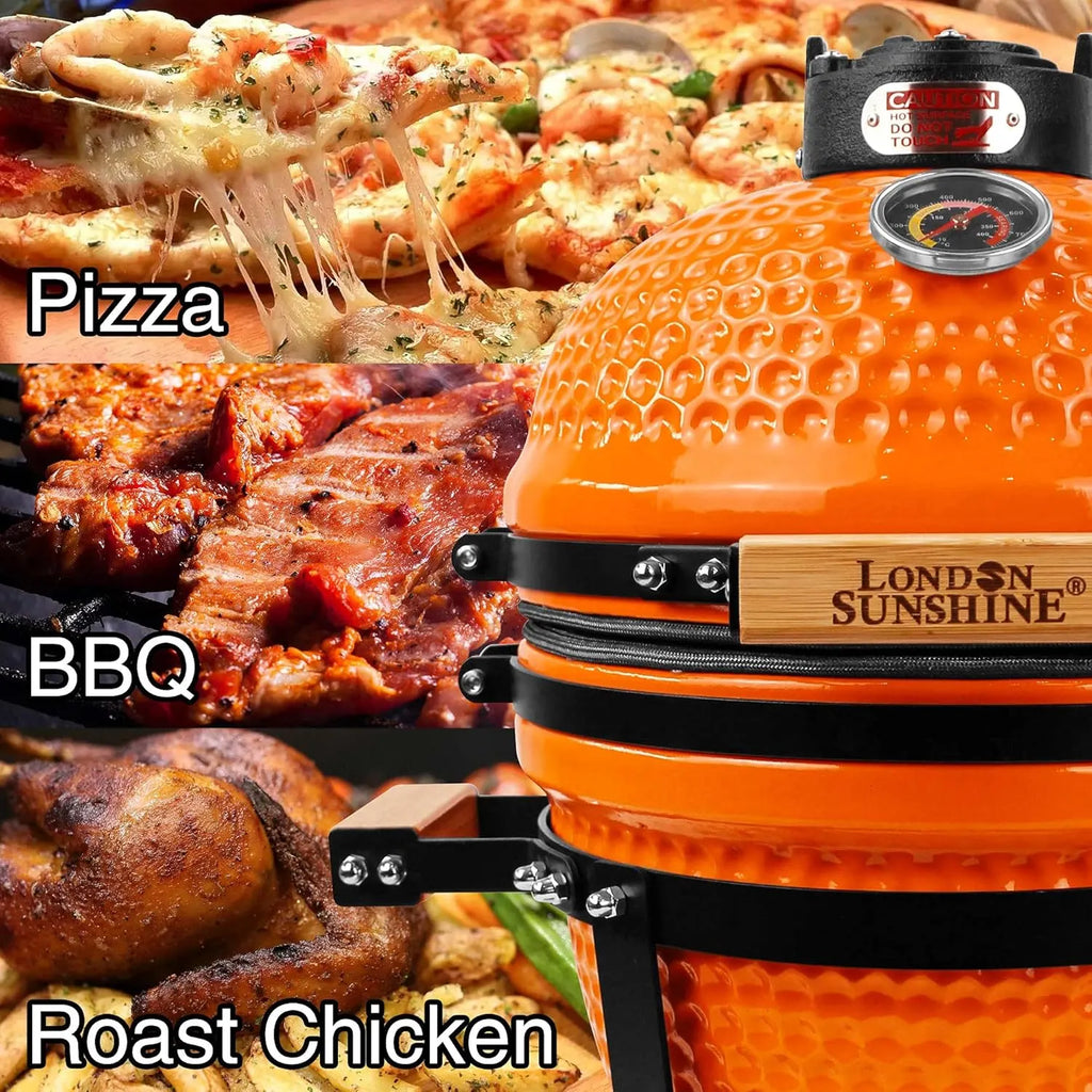 Ceramic Charcoal BBQ Kamado Grill Smoker - Portable Tabletop Cadet Series -Orange